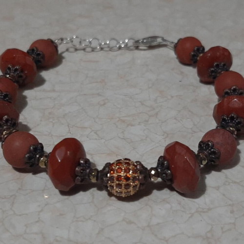Bracelet with red jasper, zircon and hematite, silver 925 new