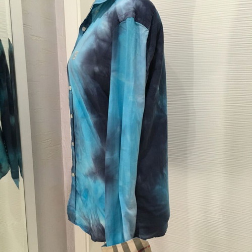 Burberry unisex tie-dye long-sleeve shirt S with vintage check details
