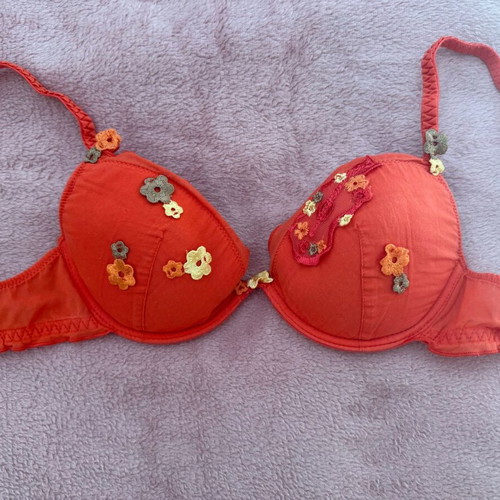 Intimissimi bra 65B coral with embroidered flowers like new