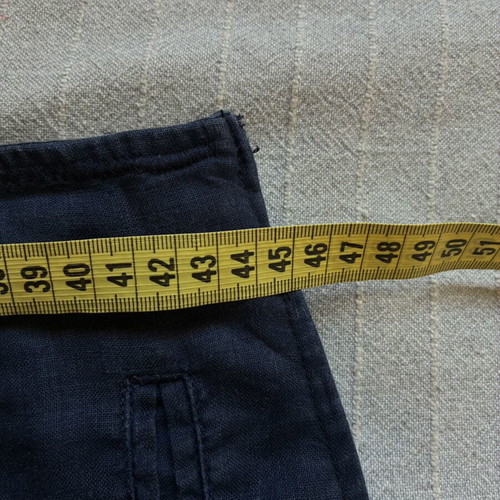 Adagio Vintage Navy Blue Linen A-Line Midi Skirt Lined Pockets L