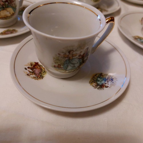 Japanese coffee set used, 6 cups, 6 saucers, coffee pot and sugar bowl