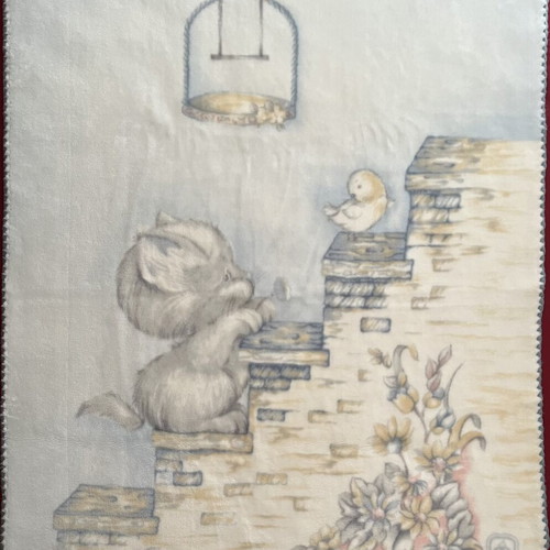 Baby blanket like new, velvet feel with cute kitten design