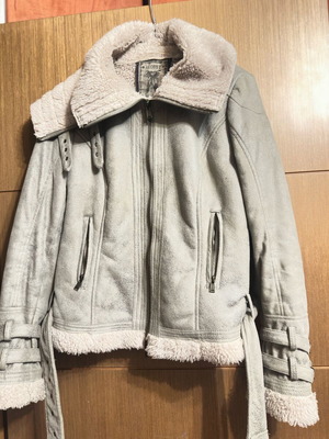 Suede leather jacket with fur like new, beige, size L