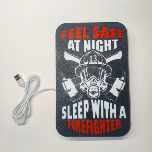 Firefighter humor lamp like new with quote and USB cable