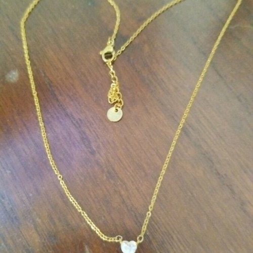 Duke stainless steel necklace with three zircon hearts, like new, 40cm+5cm