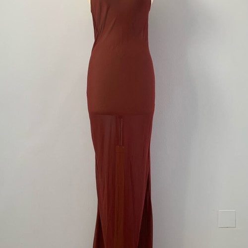 Maxi dress by Veloudakis new, muslin two-piece with minor stain and pull