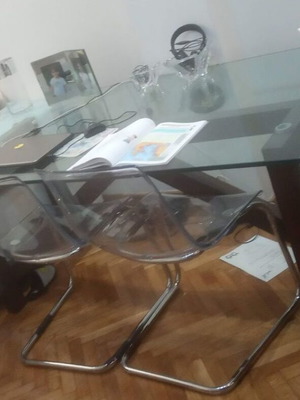 Glass dining table with wooden base 200x90 cm