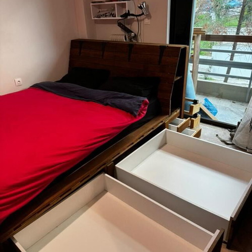 Iroko solid wood bed new with storage for double or king-size mattress
