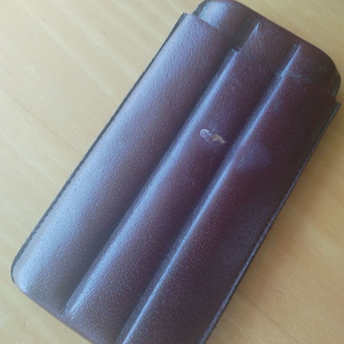 Leather cigar case for 3 cigars used, brown