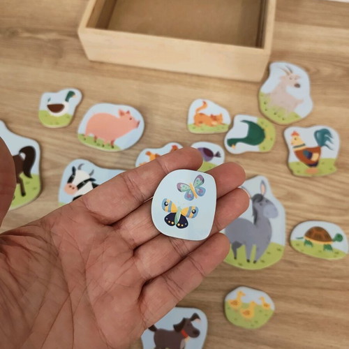 Magnetic wooden animal toy used for ages 2+