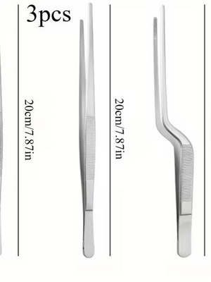 Set of 3 stainless steel tongs 20 cm new