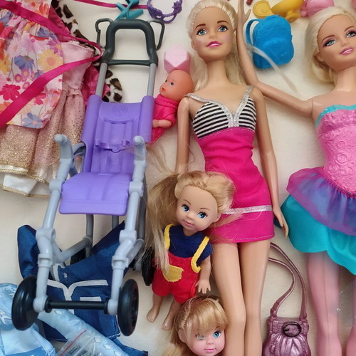 Barbie, Chelsea, Anlily dolls set with stroller and accessories