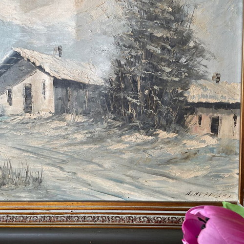 Winter oil painting by Dimitrios Vergidis like new, signed