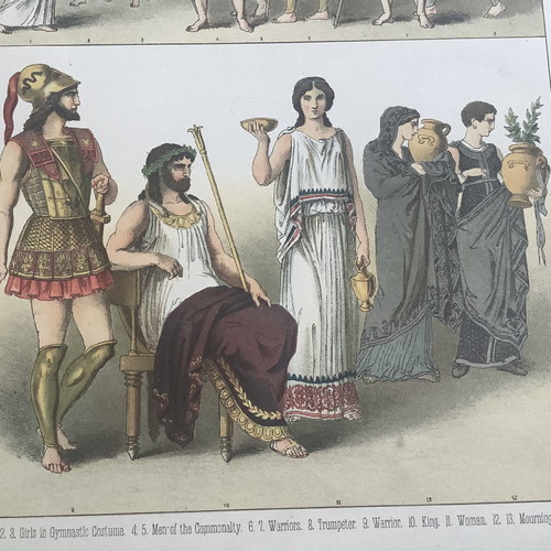 Αρχαίες ελληνικές φορεσιές χρωμολιθογραφία μεταχειρισμένη 1882