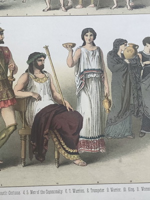Αρχαίες ελληνικές φορεσιές χρωμολιθογραφία μεταχειρισμένη 1882