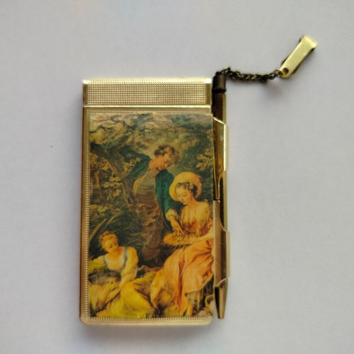Vintage metal pocket notebook with built-in pencil and papers, Japan No14917 used