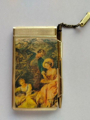 Vintage metal pocket notebook with built-in pencil and papers, Japan No14917 used