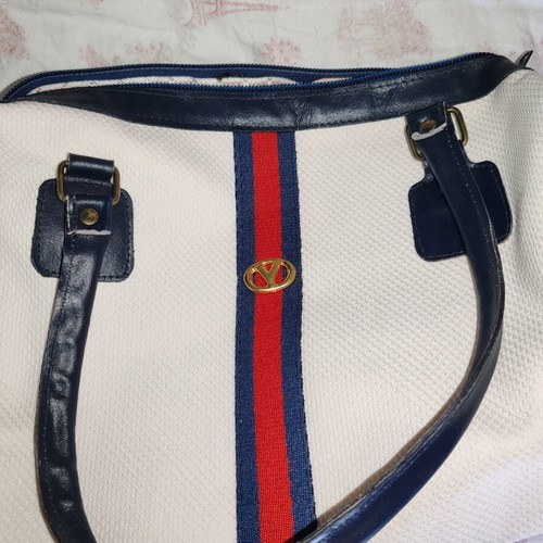 Vintage Mario Valentino style shoulder bag, beige and blue