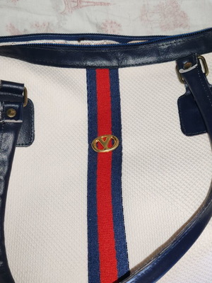 Vintage Mario Valentino style shoulder bag, beige and blue
