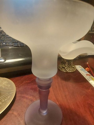 Tall Glass Candle Holder like new, height 16 cm, light purple-gray base