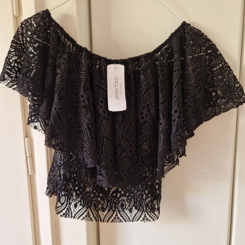 Celestino black lace crop top M/L