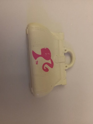 Barbie doll white baguette purse with pink Barbie head logo double handle