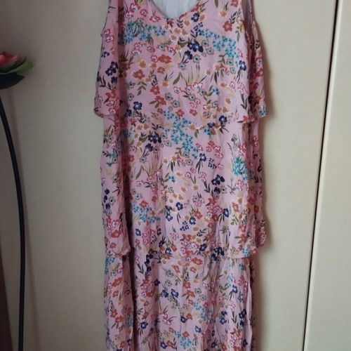 Deerberg Viscose Dress for Curvy Girls, Like New, Pink Floral, XXL