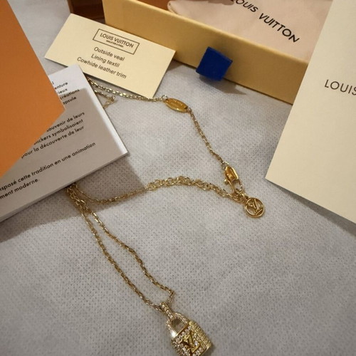 Louis Vuitton Monogram World Tour Padlock Necklace with Strass, Gold Tone