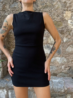 Boohoo black fitted mini dress with built-in shorts, size S