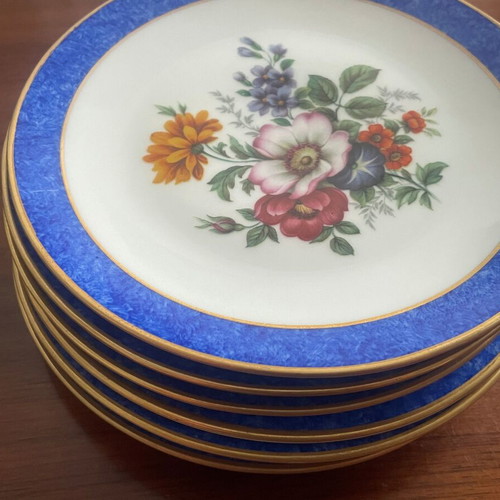 Scherzer Bavaria porcelain plate set cobalt blue floral mint condition