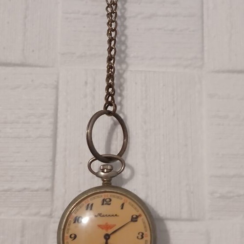 Molnija vintage mechanical pocket watch, Soviet railway model