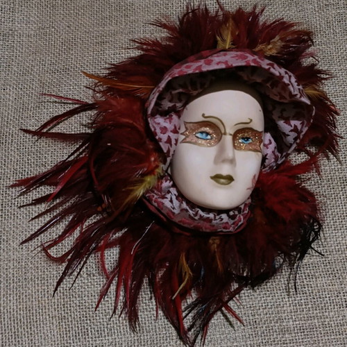 Vintage Venetian Mask porcelain art and feathers used
