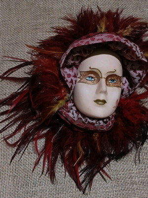 Vintage Venetian Mask porcelain art and feathers used