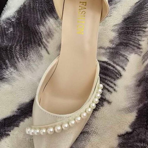 Fashion Icon wedding pumps new, beige satin with pearls