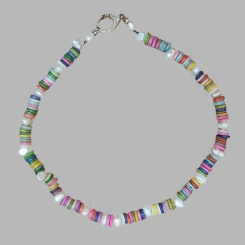 Handmade summer necklace with real shells and freshwater pearls like new