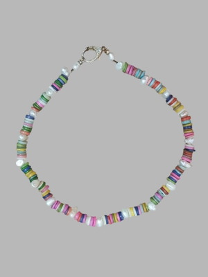 Handmade summer necklace with real shells and freshwater pearls like new