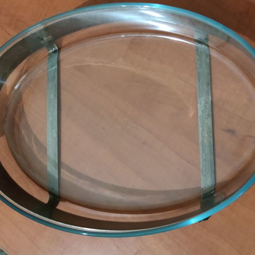 Vintage Pyrex France 346G οβάλ σκεύος ψησίματος 35x24 εκ. με μεταλλική βάση σερβιρίσματος