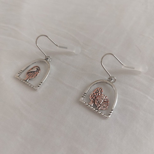 Secret Forest asymmetric earrings with trees