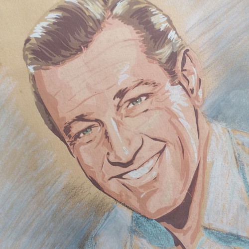 Portrait of William Holden by P. Poulakis, colored pencils, used