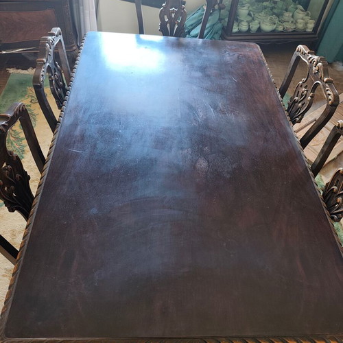 French antique dining table with lion legs and chairs, buffet included