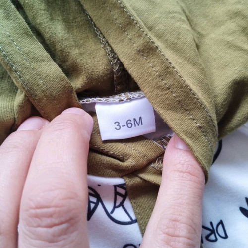 Hooded baby romper for 3-6 months new, khaki with dinosaurs