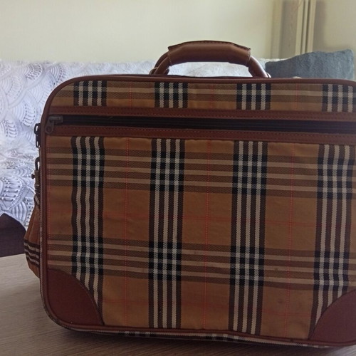 Vintage checked shoulder bag used, brown and beige