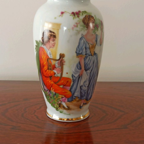 Flower vase like new with painted rococo couple scene