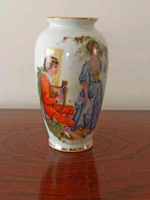 Flower vase like new with painted rococo couple scene