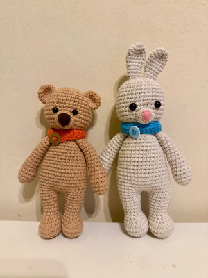 Χειροποίητα πλεκτά κουκλάκια amigurumi αρκουδάκι και λαγουδάκι καινούργια