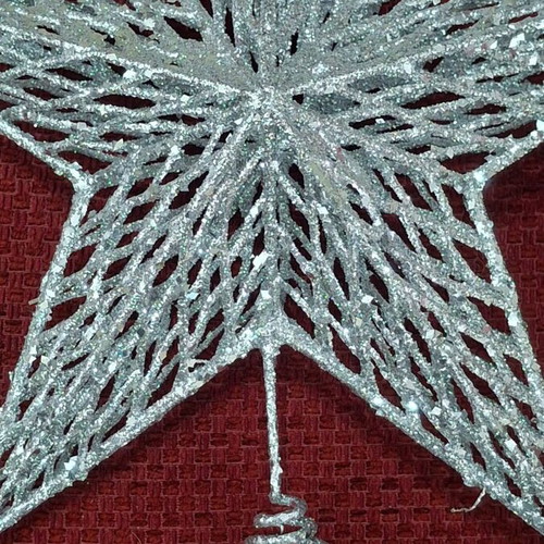 Large silver glitter hollow Christmas tree star topper