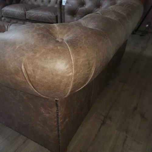 Antique Brown Leather Chesterfield Sofa Set Three- and Two-Seater New