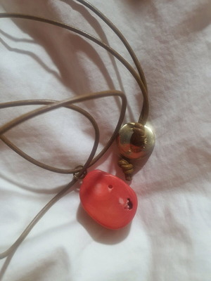 Handmade necklace with leather and orange stone like new from Athens protasis