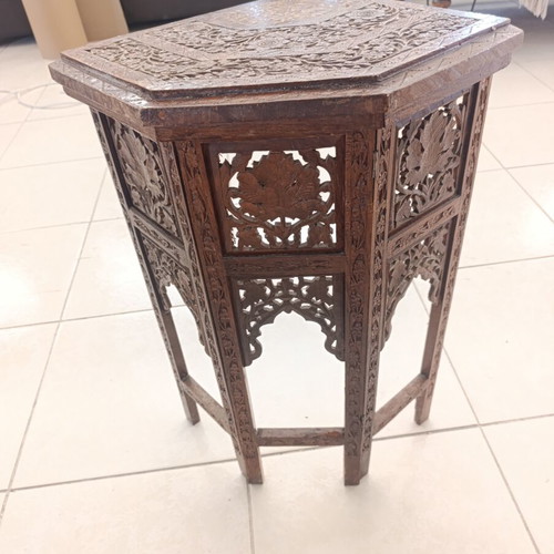 Antique Anglo-Indian Corner Table with Hand-Carved Inlay Decoration