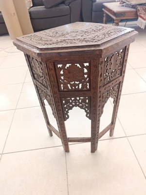Antique Anglo-Indian Corner Table with Hand-Carved Inlay Decoration